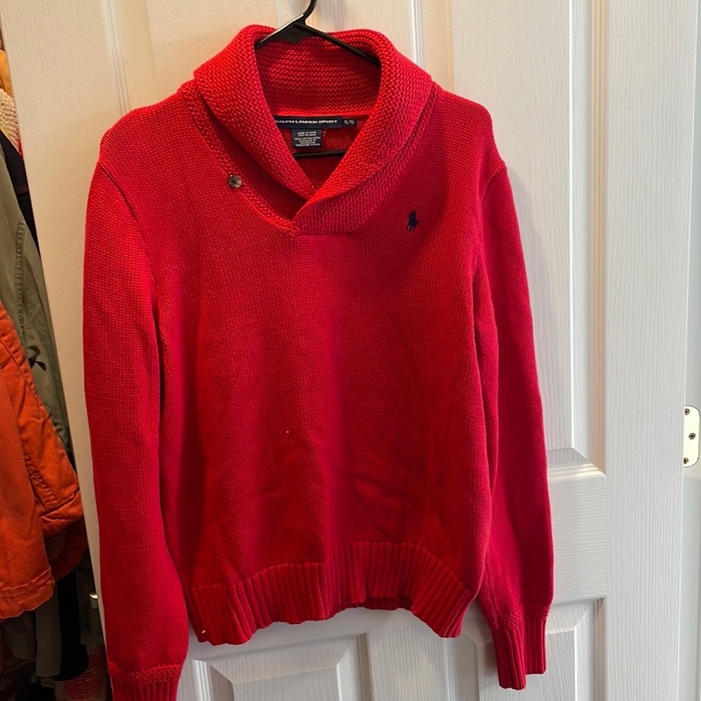 Vintage Ralph Lauren Sport Cowlneck Pullover Knit Sweater Red XLarge